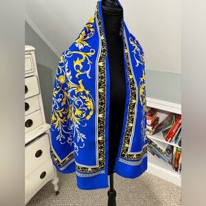 Atelier Versace Gianni Versace Blue/Gold 100% Silk Scarf Wrap Shawl 60"X17"